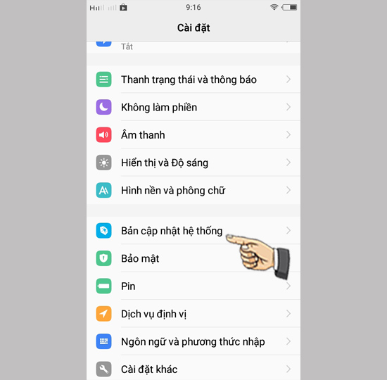 chọn Bản cập nhật hệ thống